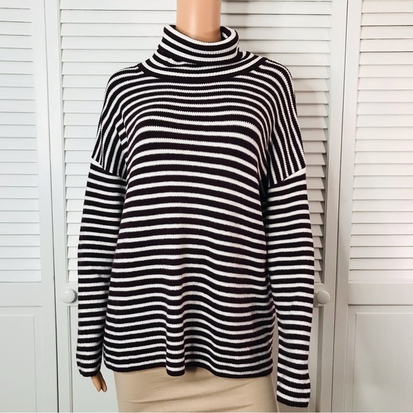 FRENCH CONNECTION Stripe Micro Ribbed Turtleneck Sweater Size Small - Picture 1 of 7
